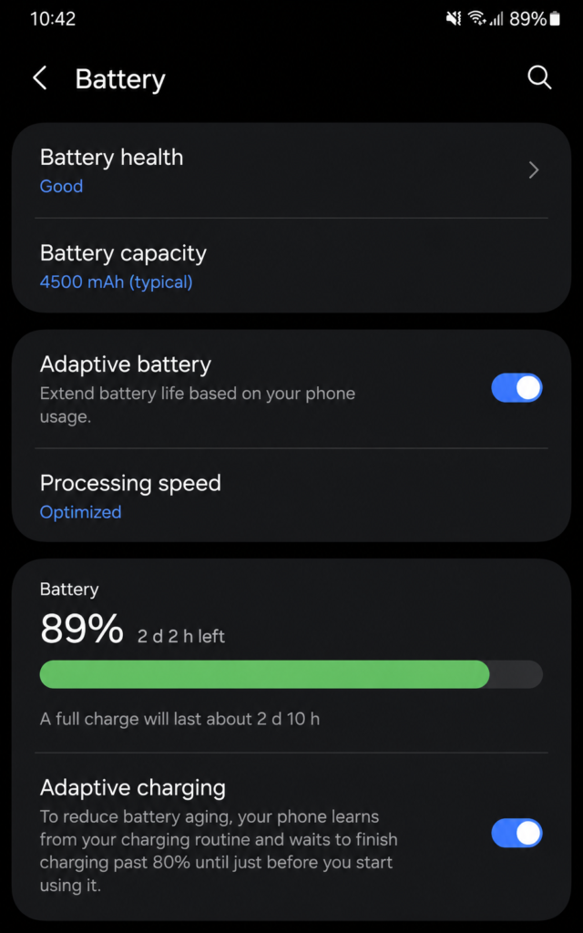 Adaptive battery charging setting on Android