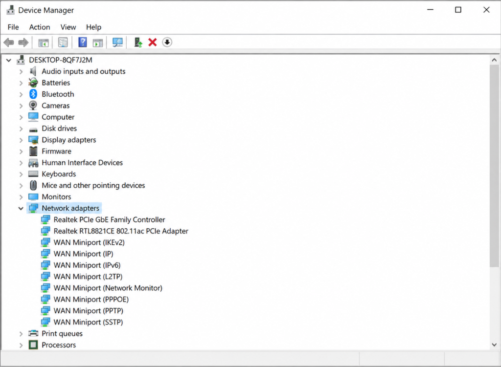How to open Network Adapter properties in Device Manager Windows 11