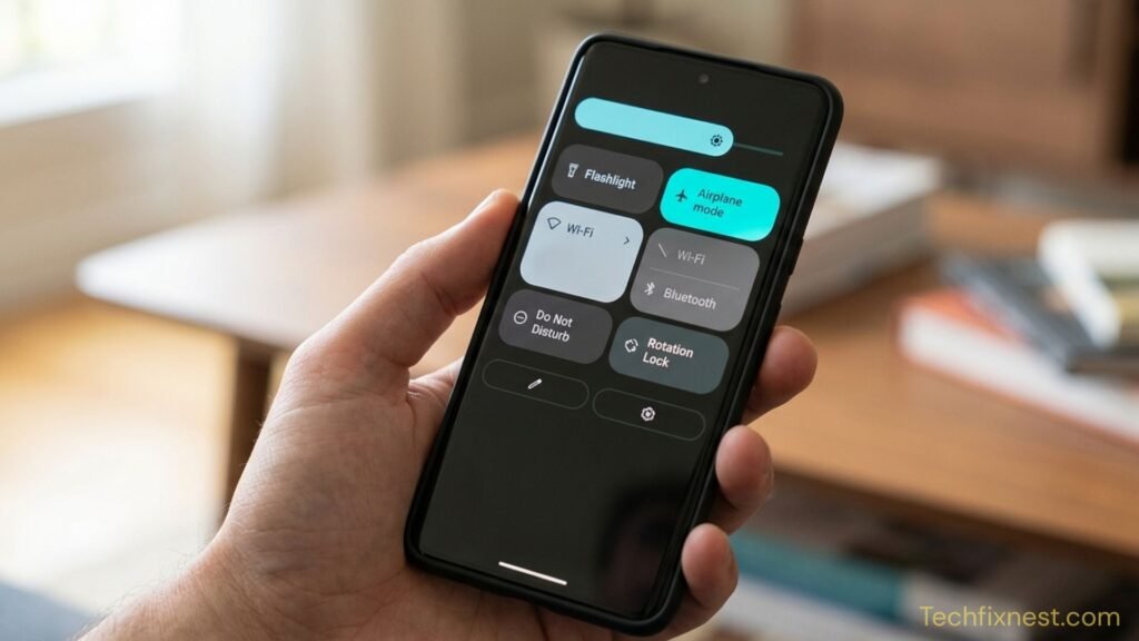 Android Quick Settings panel with Airplane Mode toggle highlighted