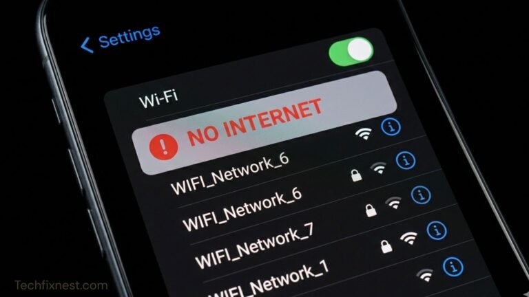 Android phone showing WiFi connected but no internet error message
