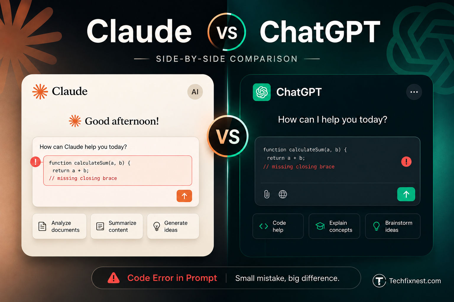 Claude vs ChatGPT interface comparison for tech troubleshooting 2026