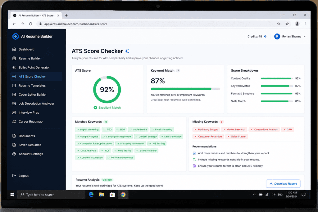 ATS resume score showing keyword match percentage