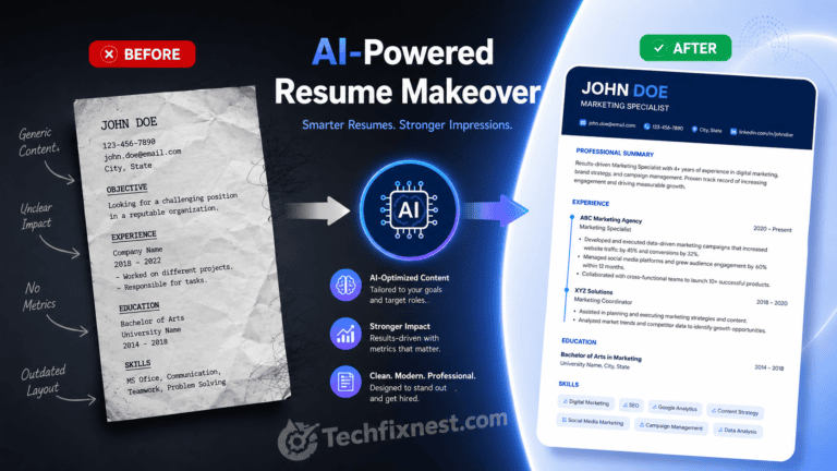 Before and after resume rewritten with free AI resume tool