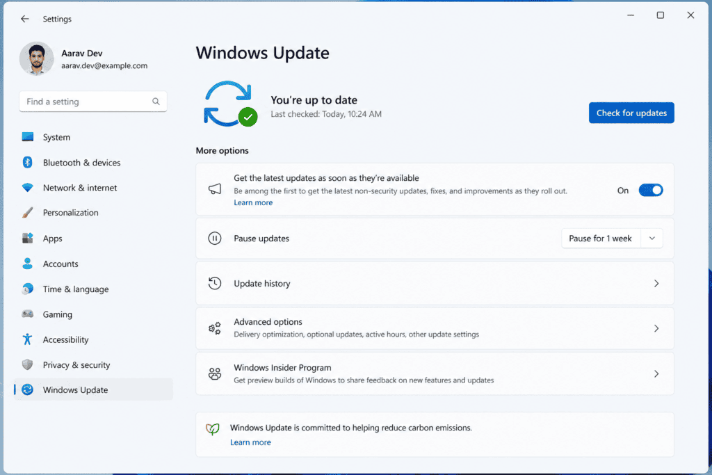 Windows 11 update settings panel showing KB5094126 installation