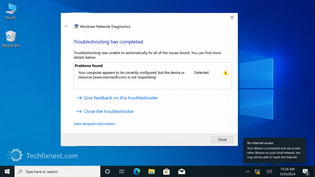 Windows network troubleshooter fixing WiFi issue