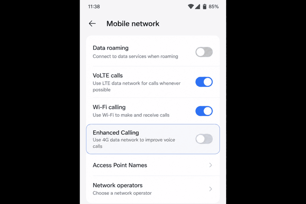 disable enhanced calling volte android settings v20