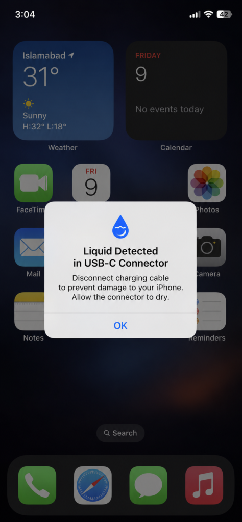 iPhone liquid detected warning screen