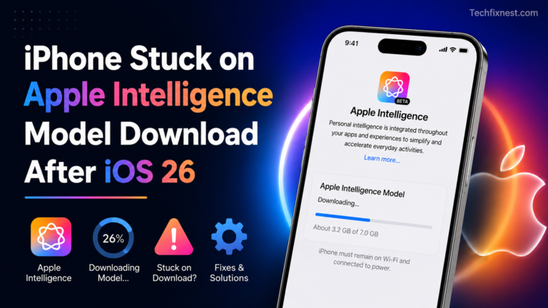 iPhone screen stuck on Apple Intelligence downloading after iOS 26 update